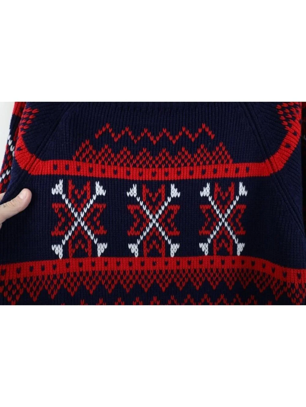 Vintage 70s Streetwear Womens Medium Fair Isle Snowflake Ribbed Knit Sweater